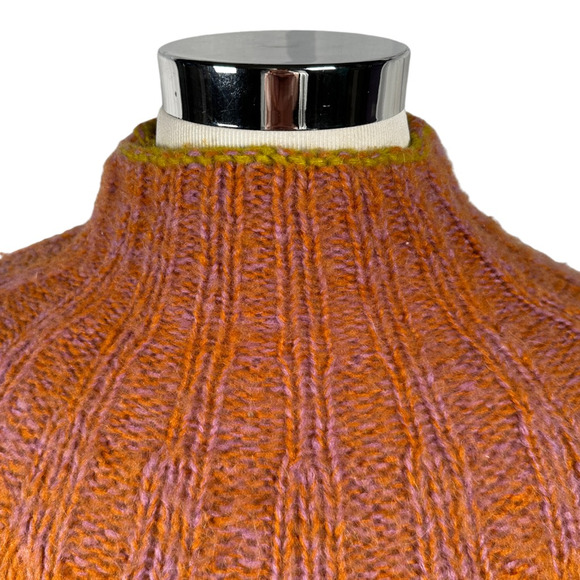 Anthropologie Ombre Chunky Sweater Womens XXS Orange Pink Pullover Mock Neck - Picture 3 of 12